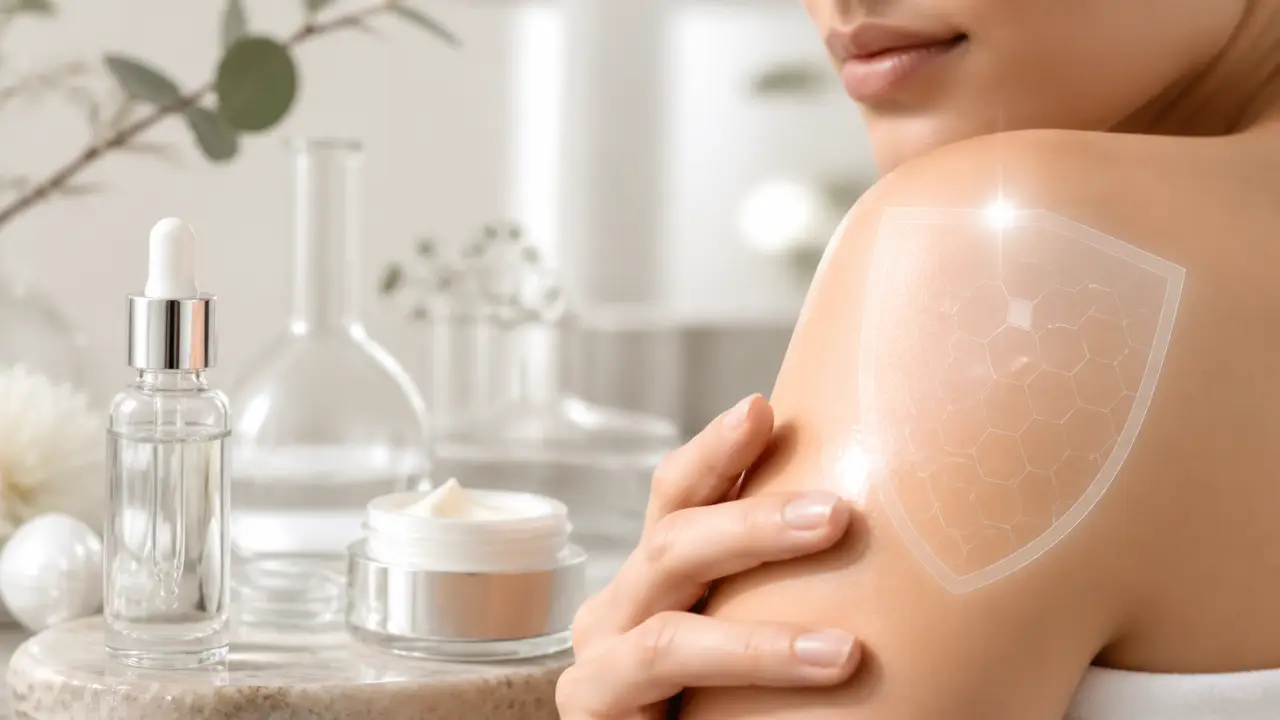 Texture de crème dermatologique blanche sur fond minéral