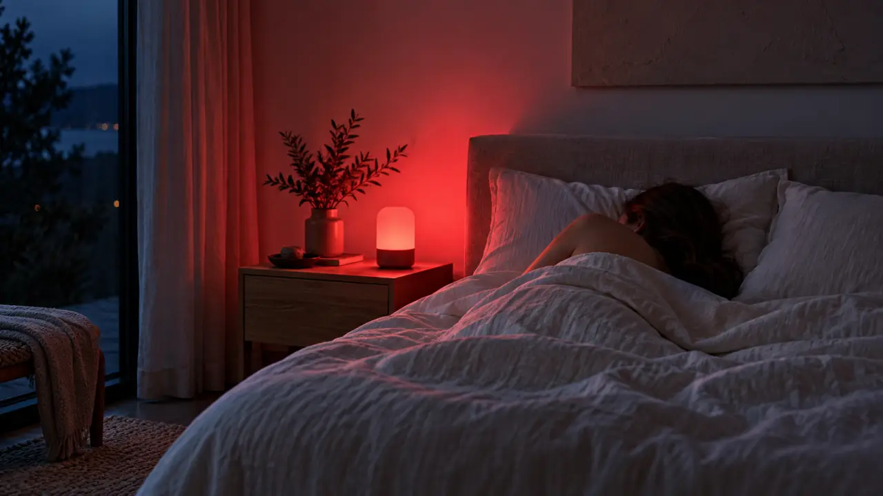 Dispositif de lumière rouge thérapeutique dans une chambre sombre et épurée