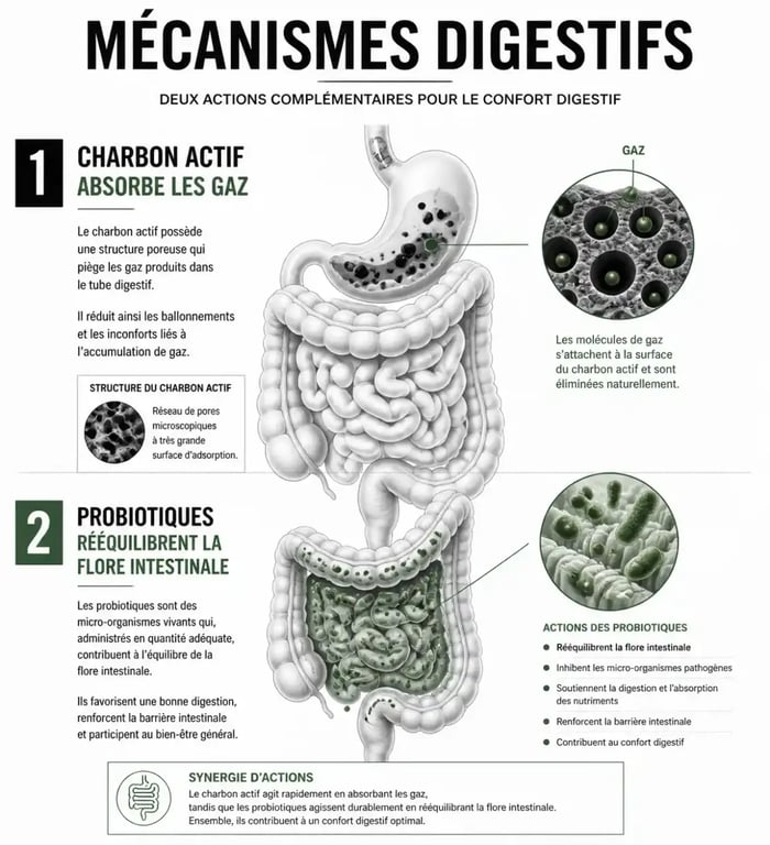Schéma explicatif des mécanismes d'action des gélules minceur ventre plat sur la digestion
