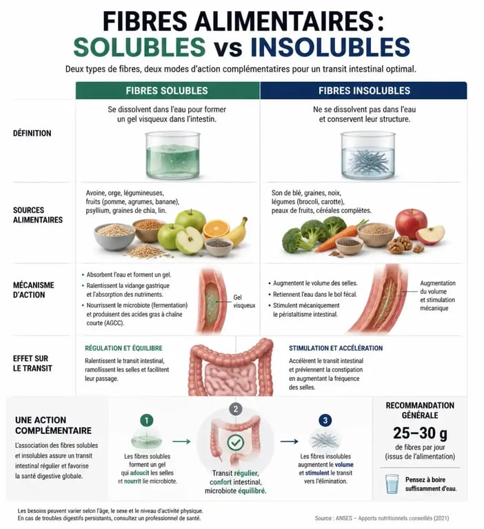 Infographie sur les fibres solubles et insolubles pour lutter contre la constipation après l'arrêt du tabac
