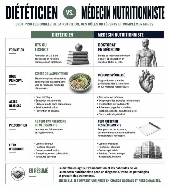 Tableau comparatif entre diététicien et nutritionniste pour choisir le bon professionnel